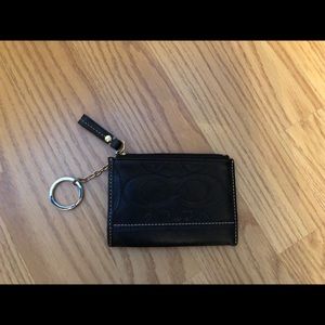 Coach Black leather coin purse/keychain